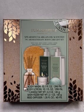 Tuscan Hills 7pc spearmint gift set—fresh green tones, soothing scents